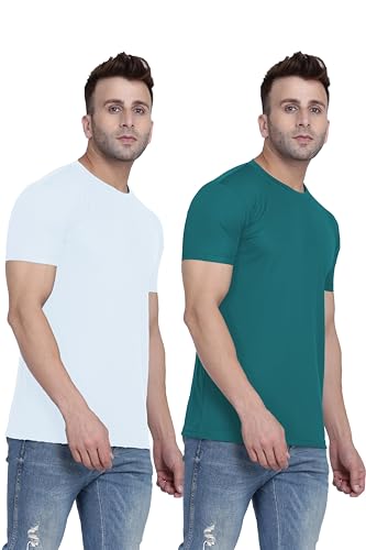 Image of TQH Men Dri Fit Polyester Half Sleeve Round Neck Multicolor t Shirts - Combo Set of 2