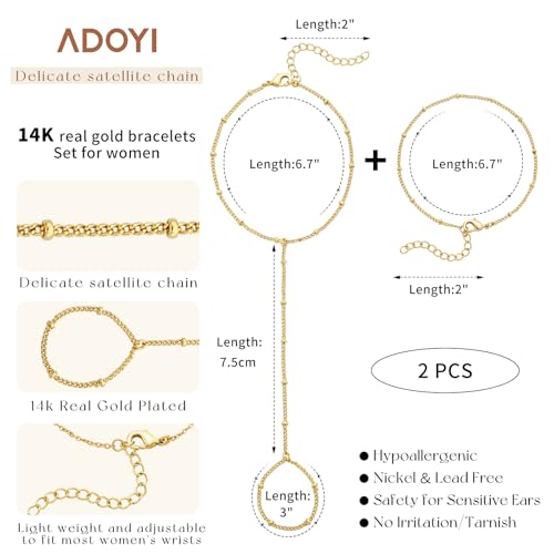 Image of adoyi Gold Bracelets for Women, 14K Gold Plated Stackable Bracelet Stack Set Adjustable Charm Paperclip Chain Cuban Link Layered Waterproof Jewelry Sets Gifts for Womens 6.5 Inch