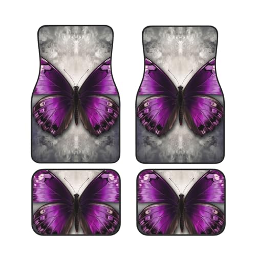 Tapis de sol voiture universels papillon violet protection auto antidérapante quatre saisons lot de 4
