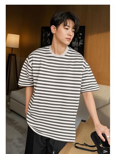 Image of Mack Jonney Oversized | Loose Fit | Half Sleeves 100% Cotton Round Neck Striped T-Shirt for Men-MACK640558
