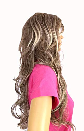 Peruca Lace Wig Ondulada Loiro Platinado Fibra Futura 70Cm