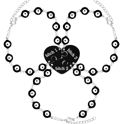 Image of 3pcs Heart Puzzle bracelet Evil Eye Friendship Bracelet,Personality Fashion Style Black and White Cute Eyes Amulet Protection Jewelry Bracelet for Female Friend /Women Unique Gift