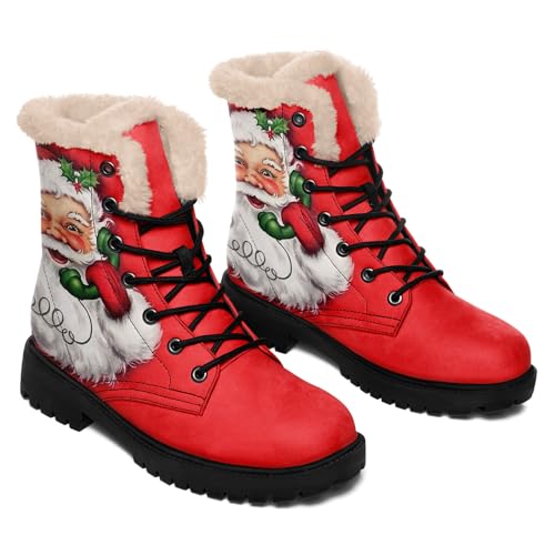 Womens Winter Boots,Custom Christmas Snow Boots Cute Santa Claus Print Fur Boots For Women Waterproof Slip On Warm Winter Snow Boots3