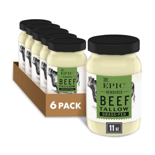 EPIC Beef Tallow, Grass-Fed, Keto Friendly, Whole30, 11oz Jar (Pack of 6)