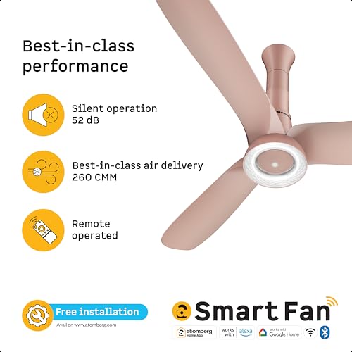 Image of atomberg Aris Illusia Smart 1250mm BLDC Ceiling Fan | | Remote Operated | BEE 5 star| Advance Air+ Technology | Silent Operation | 12W LED Underlight | 5 Year Warranty (Rose Gold)