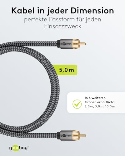 Goobay 65298 Mono RCA Cable 5 m/Audio Cable for Subwoofer HiFi Devices/Flexible Textile Cable/Digital Coaxial Cable/Gold-Plated Connectors - Image 4
