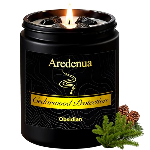 Cedarwood Aromatherapy Candle with Obsidian Crystals 7oz Soy Wax