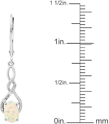 Miniatura 6 de Pendientes de ópalo creados en laboratorio con acento de diamantes en plata de ley o placa de oro amarillo