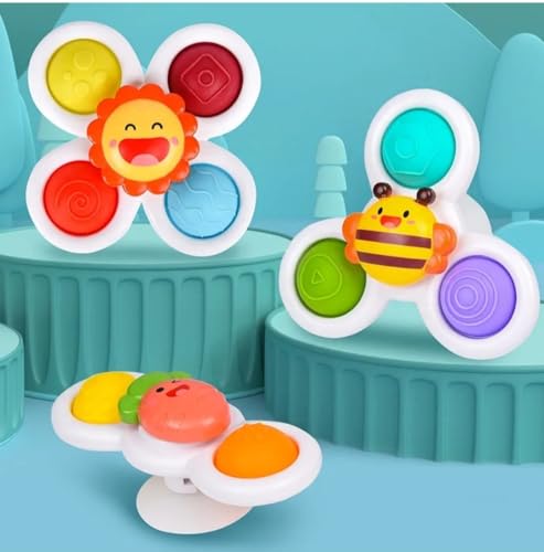 Image of 3 PCS Bath Suction Cup Fidget Spinner Sensory Bath Toys for Baby Rotating Suction Cup for Baby 6 12 18 Months Boy Birthday Gift Table /Window / (((Return Gift for Kids)))