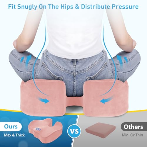 Image of BlissTrends Seat Cushion,5.2in Thick Memory Foam Cushions for Office Chair, Car Seat, Airplane, Relieving Pressure Tailbone Sciatica Back Pain for Long Sitting Office Workers, Car Drivers Pink