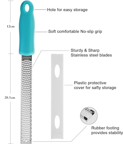 Image of Baskety Stainless Steel Zester Grater Handheld for Lemon, Cheese, Ginger, Garlic, Vegetables & Fruits - 1 Piece (Blue)