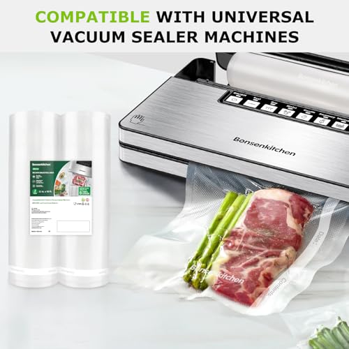 Image of Bonsenkitchen Vacuum Sealer Bags, 11 in x 50 ft Rolls 2 Pack Seal Bags for Food Storage Saver, BPA Free, Commercial Grade Textured Food Roll Bags, Customized Size Bag for Sous Vide Cooking,VB3210