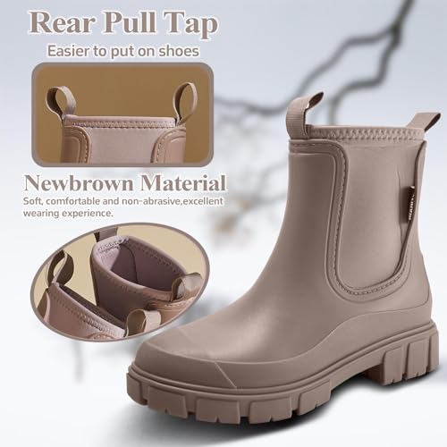 SmoothPace Gummistiefel Damen Gefüttert Wasserdicht Gummistiefeletten Halbhohe Chelsea Boots Rutschsicher Abriebfest Atmungsaktiv Regenschuhe Komfort Garten Stiefeletten Brown 39EU/40CN