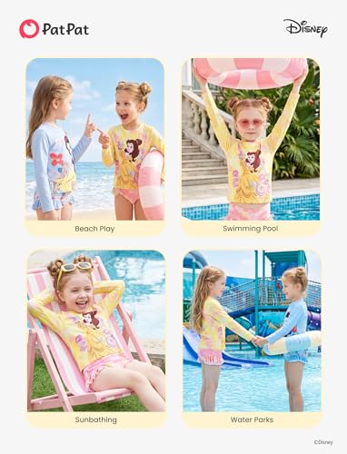 Image of Disney Frozen Elsa Stitch Marvel Toddler Girl Two Piece Long Sleeve UPF50+ Swimsuit Rashguard Sets Bathing Suit