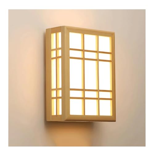 SJHPZG Applique Murale LED Moderne avec Abat-Jour en parchemin, Style Japonais, en Bois Massif, luminaire carré d'intérieur pour Chambre, Salon, Couloir,...
