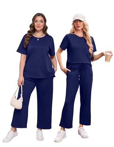 Image of XIEERDUO Women's Side Slit Lounge Sets 2026 Fashion 2 Piece Travel Outfits Cozy Loungewear Wide Leg Tracksuits S-3XL