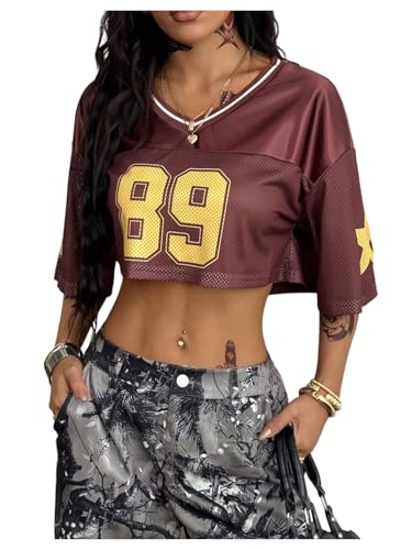 Verdusa Jersey Shirts for Women Y2K Number Graphic Crop Tops Half