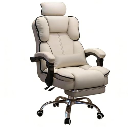 ゲーミングチェア オットマン付き 厚手クッションアームレスト 椅子 pcチェア ヘッドレスト付き 背もたれ140°調節 リクライニング げーみんくチェア デスクチェア ハイバック ヘッ PUレザー 防水・防汚・通気性 高さ調節可能 蒸れない座面 (ホワイト)