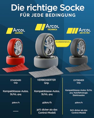 ARCOL Textilschneekette EN 16662-1 Homologiert - Zwei Textil Schneeketten Snow Sock Größe L für R14 - R20 (Reifengröße innen detalliert angegeben) (Control, L)