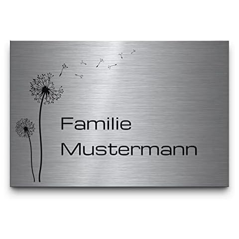 Edelstahl Namensschilder mit Gravur | Türschild Familie o. Briefkastenschild selbstklebend o. mit Bohrung | Schild personalisiert mit Wunschtext & Motiven | Haustürschild Hausschild wetterfest Cover