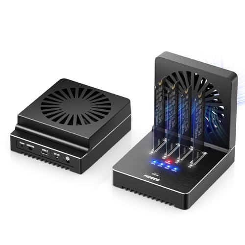 FIDECO M.2 NVMe Docking Station, 4-Bay NVMe Festplatten Dockingstation mit faltbarem Lüfter, 40 Gbit/s (4x10 Gbit/s, 2x20 Gbit/s) SSD Cloner Dock, unterstützt Offline-Klonen und Offline-Datenlöschung
