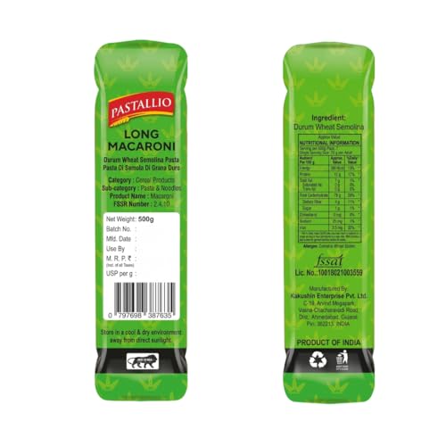 Image of Pastallio Shell & Long Macaroni Rigati Pasta | 500g x 2packs (1kg) | Made of 100% Durum Wheat Semolina (Suji)