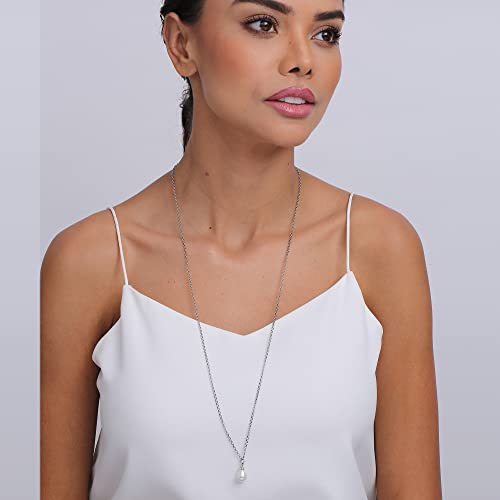 Image of LeCalla 925 Sterling Silver Pearl Necklace for Women | Pearl Pendant Necklace, CZ Adjustable Chain Necklace, Bridal Wedding Jewelry, Daily Wear Fashion Jewelry Gift for Women