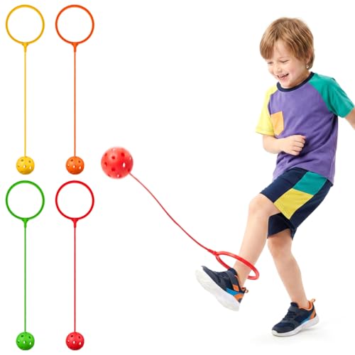 Hohopeti 4 Pelota Saltarina para Niños Juguete De Anillo Elástico para Saltar Bola De Fitness De Un Solo Pie para Ejercicio Y Juego Al Aire Libre...
