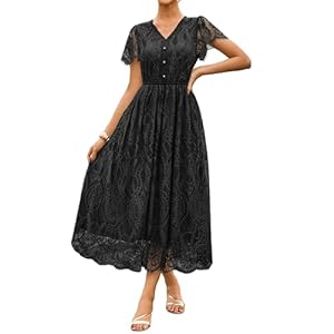 GRACE KARIN Women’s V-Neck A-Line Elastic Waist Short Sleeve Lace Dresses
