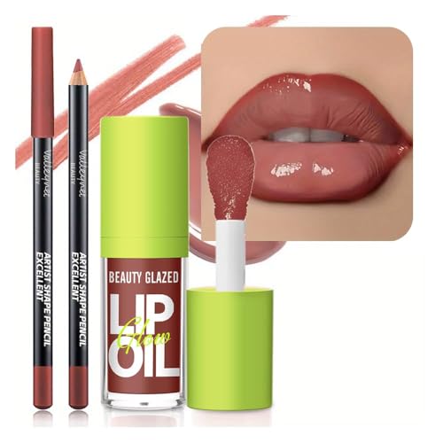 Image of Lip Gloss and Lip Liner Set, Tinted Lip Gloss with Lip Pencil
