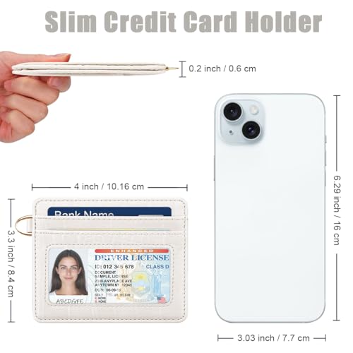 Image of Slim Credit Card Holder Crocodile Wallet Women Thin Wallets | Alligator Print RFID Blocking Minimalist Lightweight Pocket Small Cute Cards Holders ID Window, Beige Croc