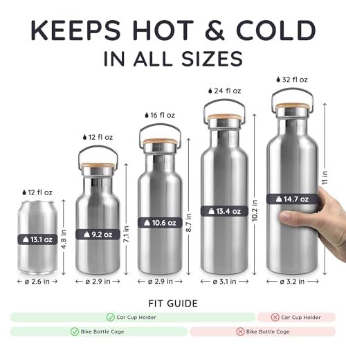 Bambaw Metal Insulated Water Bottle 16 oz | Stainless Steel Water Bottle Insulated | Reusable Water Bottle | Vacuum Insulated Water Bottle | Hot Water Bottle | Metal Water Bottle | Water Bottle 500 ml