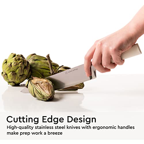 White Knife Set With Magnetic Knife Holder Stand - 6 Pc White Magnetic Knife Set Includes White Handle Knife Set With Ashwood Magnetic Knife Block - White Kitchen Accessories, White Kitchen Décor #TOP4