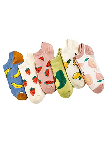 Image of Short Fruit Embroidered Ankle Socks Low Colorful Cut Socks for Women, 6 Pack