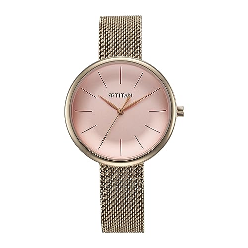 Image of Titan Slimline Quartz Analog Pink Dial Rose Gold Stainless Steel Strap Watch for Women-NS95182WM01