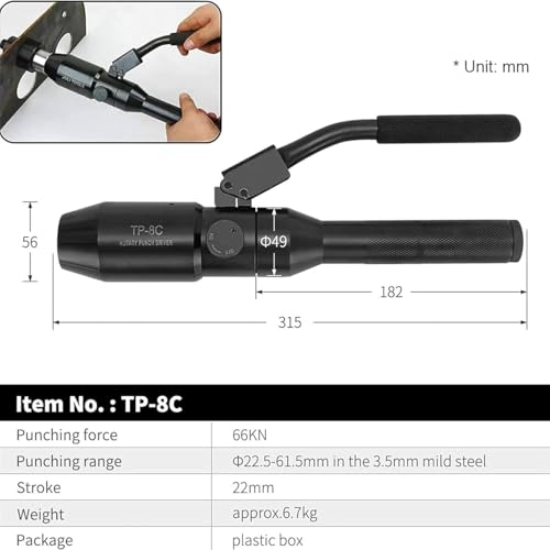 Portable Hydraulic Knockout Punch Kit - Manual Hole Cutter Set for Electric Conduit, Includes 6 Dies for Drilling Holes in Metal Sheets & Distribution Boxes