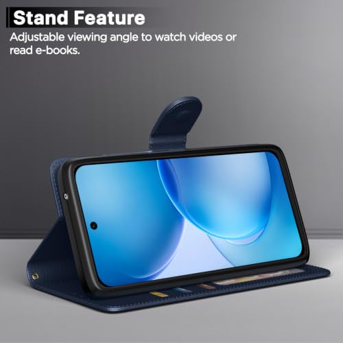 Image of Pikkme Flip Cover for Oppo Reno 16c 5G Leather Finish | Inside TPU with Card Pockets | Wallet Stand and Shock Proof | Complete Protection Flip Case (Blue)