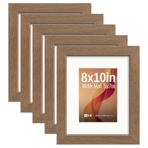 Image of VCK 8x10 Picture Frame 5 Pack, Walnut Exclusive Wood, HD Glass, for Photo
