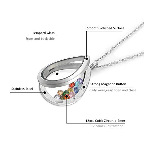 Jovivi Teardrop/Heart Floating Charm Memory Locket Necklace - 316 Surgical Stainless Steel Buckle Closure3