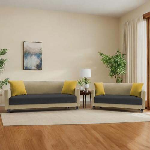Image of Casaliving Dominic 3 + 2 Seater Sofa Set for Living Room (Cream Black) Premium Fabric Sofa