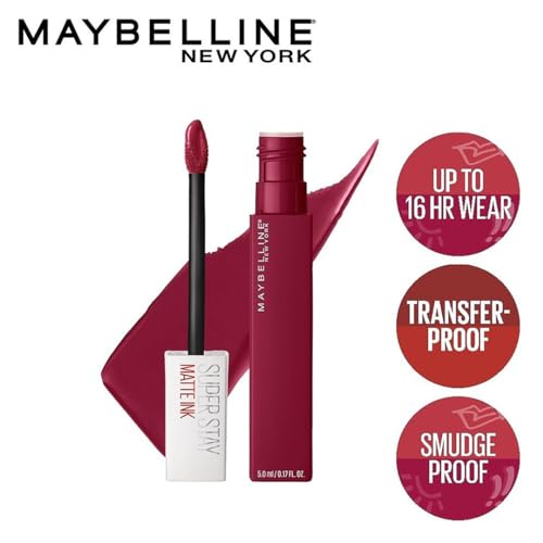 Image of Maybelline New York Liquid Matte Lipstick, Long Lasting, 16hr Wear, Superstay Matte Ink, Founder, 5ml & High Shine Gloss, Lasts for 16 HRs, Enriched With Vitamin E & Aloe, SuperStay Vinyl Ink,Wicked