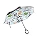 Adorable Chat Rayé À Pois Parapluie Inversé Anti-UV Double Couche Coupe-Vent Inversée Parapluie Poignée en Forme C de Voiture pour Femme Homme