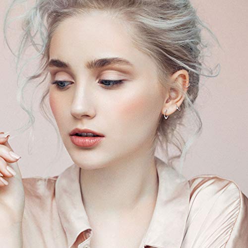 Sterling Silver Cartilage Earrings Gold/Black/Rose Hypoallergenic Mini Tiny Small Huggie Hoops Ear Piercing Helix Endless Ball Bead Nose Sleeper Earrings for Women3