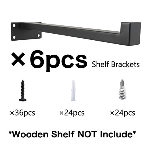 Ezydecor 6Pcs Floating Shelves Brackets Heavy Duty Wooden Shelf Brackets 10Inch Decorative Wall Shelf Brackets & Supports With Lip (Black) 10" #TOP1