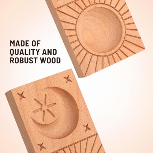 Maveite Wooden Ravioli Mold - Handmade Pasta Press Board - Sunburst & Moon