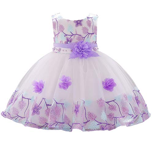 5T 6T Big Girl Spring Semi Formal Dresses Child Beaded Tiered Ruffle Tutu Floral Event Halloween Christening Baptism Ball Gown Girl Dress 5 6 Purple Lilac Lavender