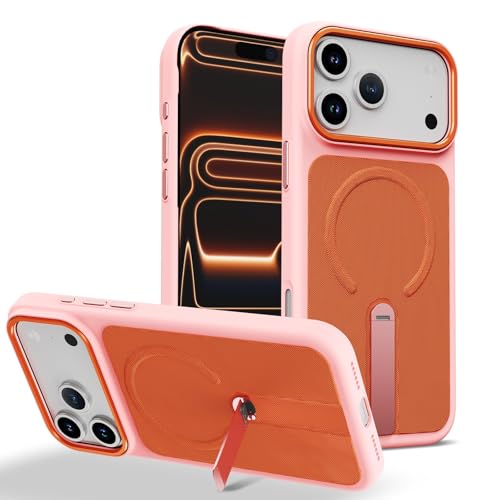 Coque iPhone 14 rose orange rigide en silicone avec support métal