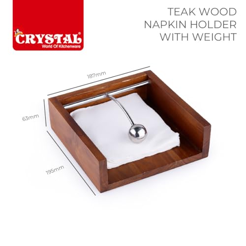 Image of Crystal Premium Teak Wood Napkin /Tissue Paper Holder with Weight | Ideal for Kitchen, Home, Dining Table, Restaurant | Handcrafted and Stylish