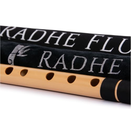 Image of Radhe Flutes Bamboo Bansuri C Sharp Right Handed Middle Octave (18 inch) With Hard Cover (Beige Flute With Black & Orange Threads)