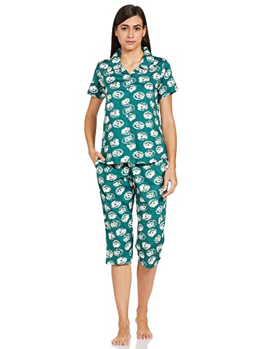 Image of Longies Women's Rayon Capri Nigh Suit Regular Set (LGRCSSYV001 Green030 2XL)
